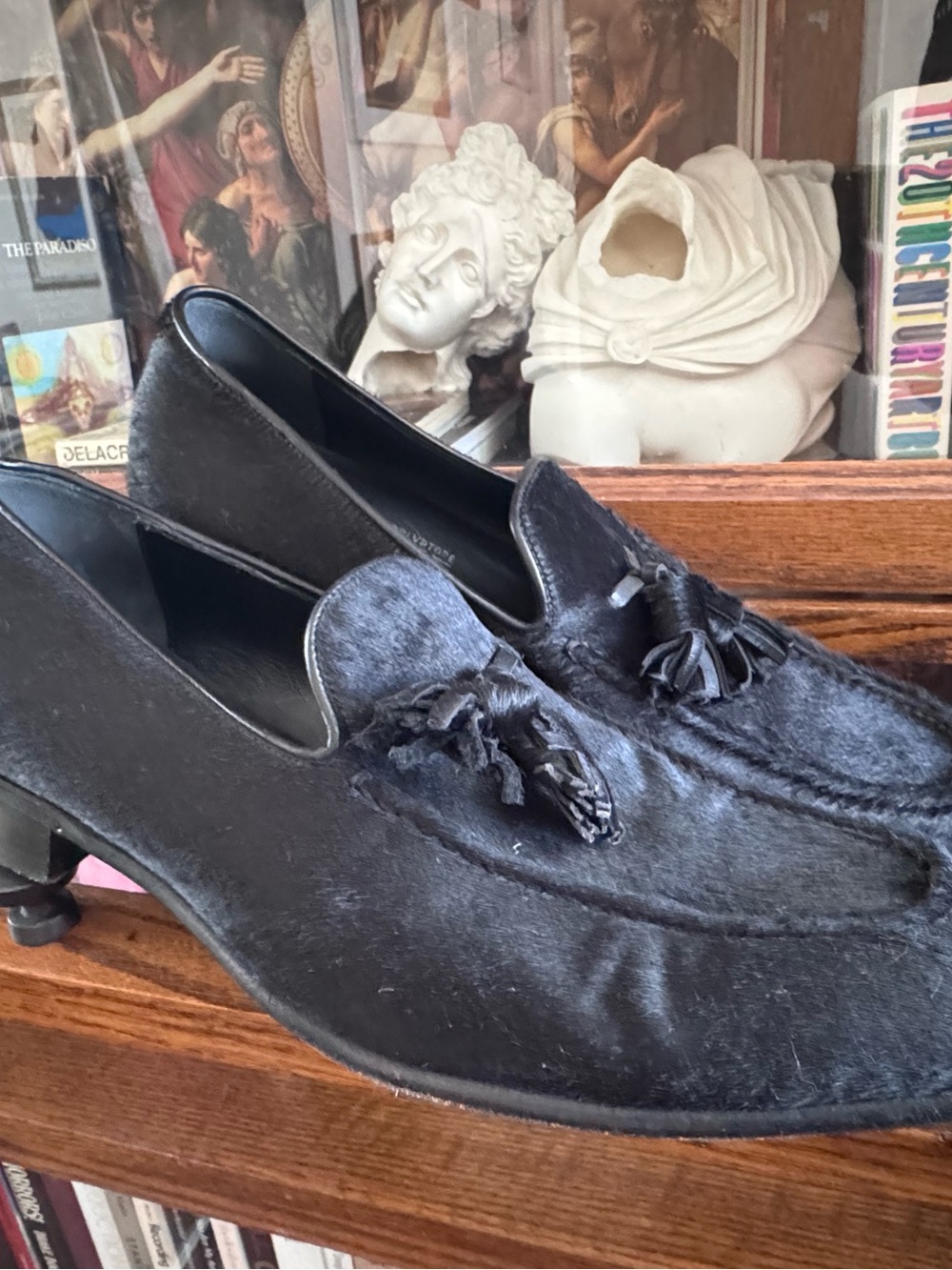 Salvatore Ferragamo Black Calf‑Hair Tassel Loafers 9.5 D
